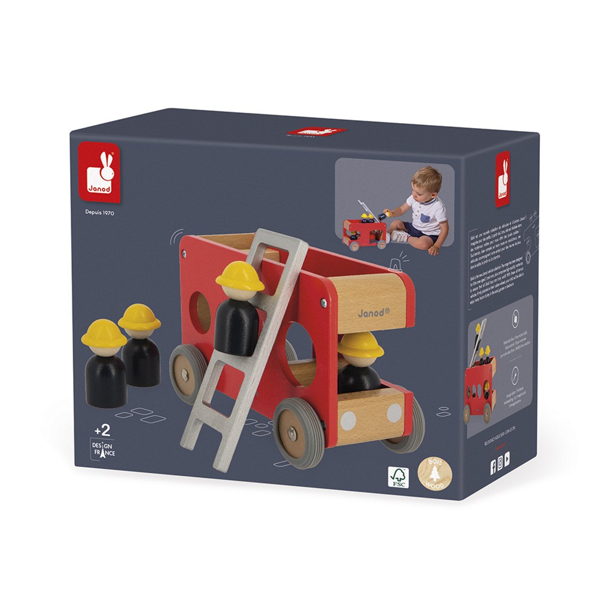 Gamme bolid - camion de pompiers - pompiers - 1 camion,1 echelle, 4 pompiers - jouet d'eveil - développe la motricité fi rouge, JANOD