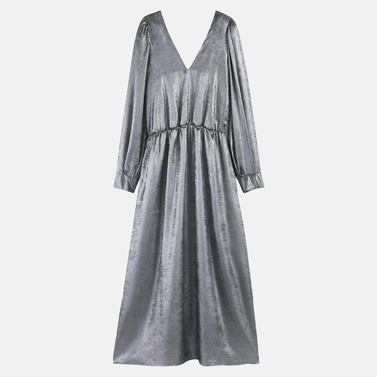 Flared Silver Maxi Dress with Long Sleeves silver grey, LA REDOUTE COLLECTIONS