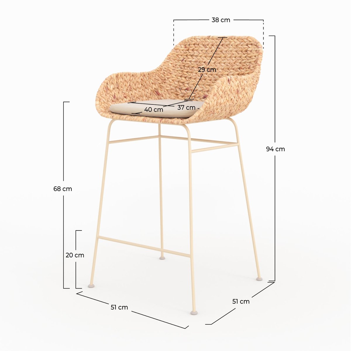 Lot de 2 chaises pour îlot central 66 cm en matière naturelle - FARO beige, MAISON PAVANE