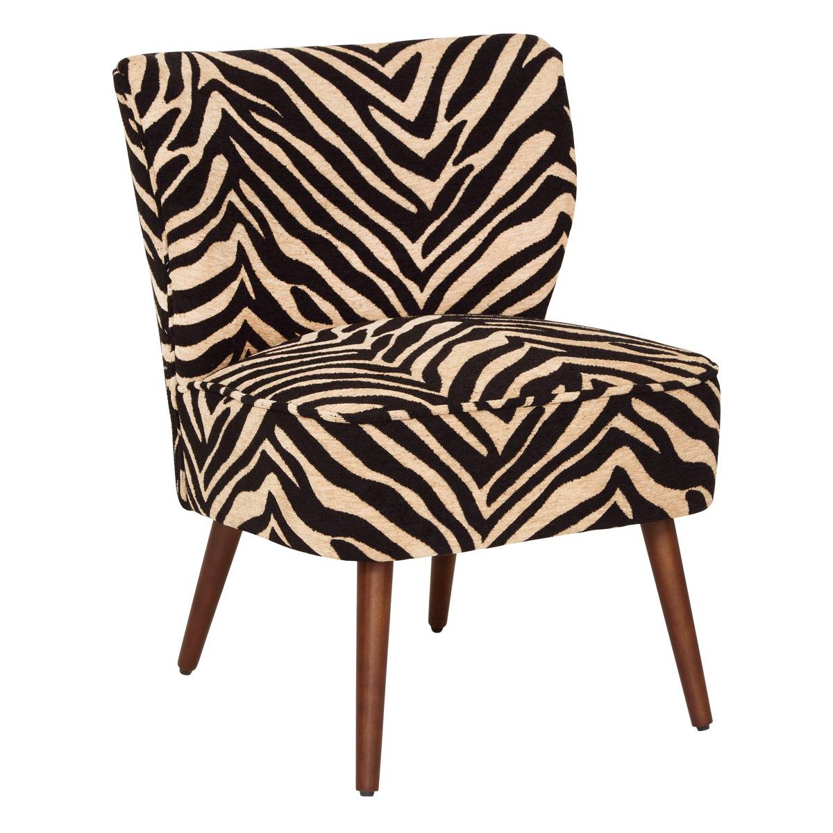 Fauteuil vintage en tissu imprimé piètement hévéa CHIARA camel, ATMOSPHERA