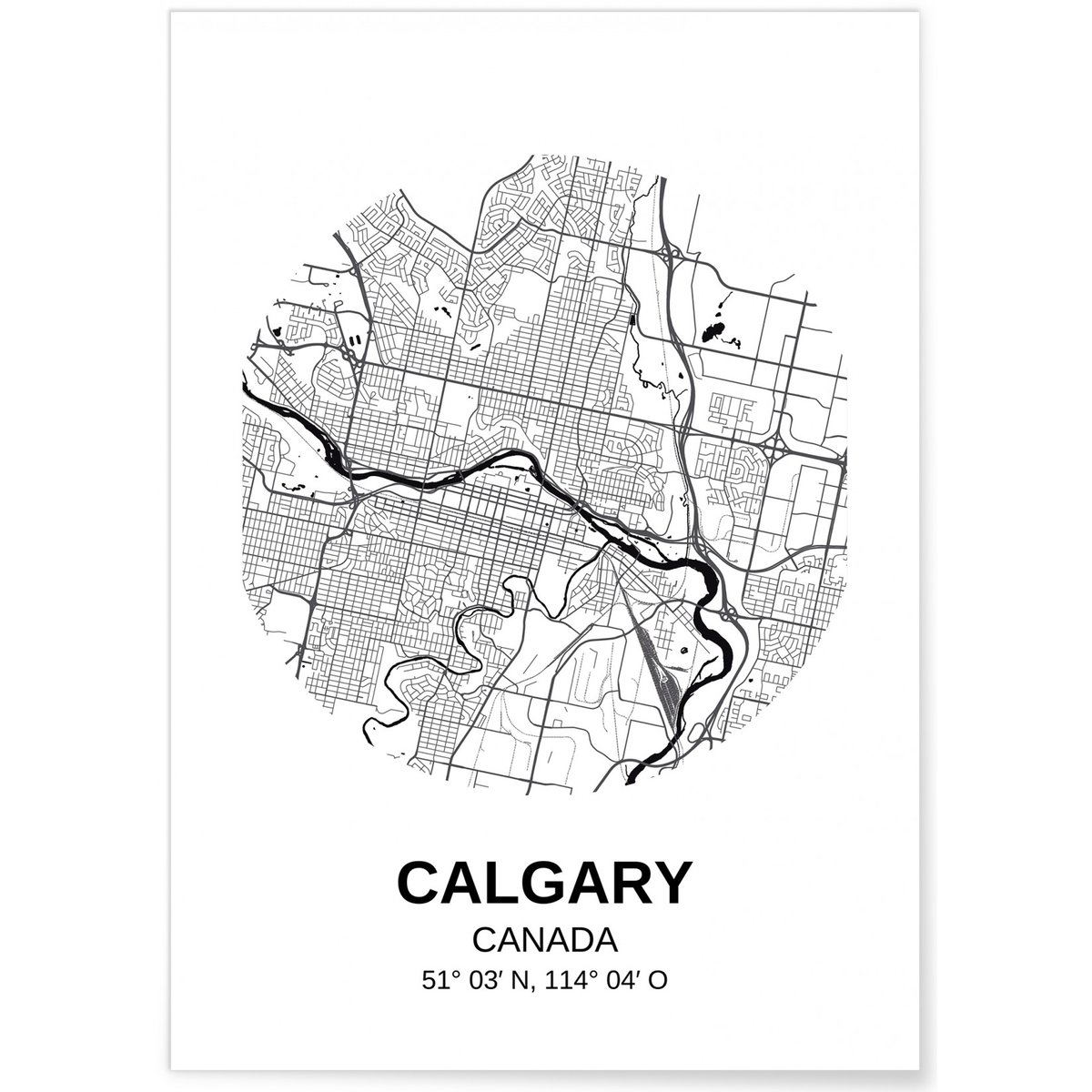 Poster Carte Calgary blanc, L'AFFICHERIE