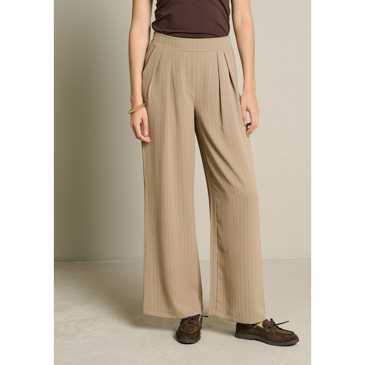 Pantalon ample à rayures taupe, LOLALIZA