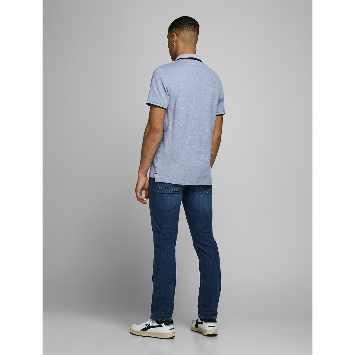 Polo manches courtes en maille piquée bleu, JACK & JONES