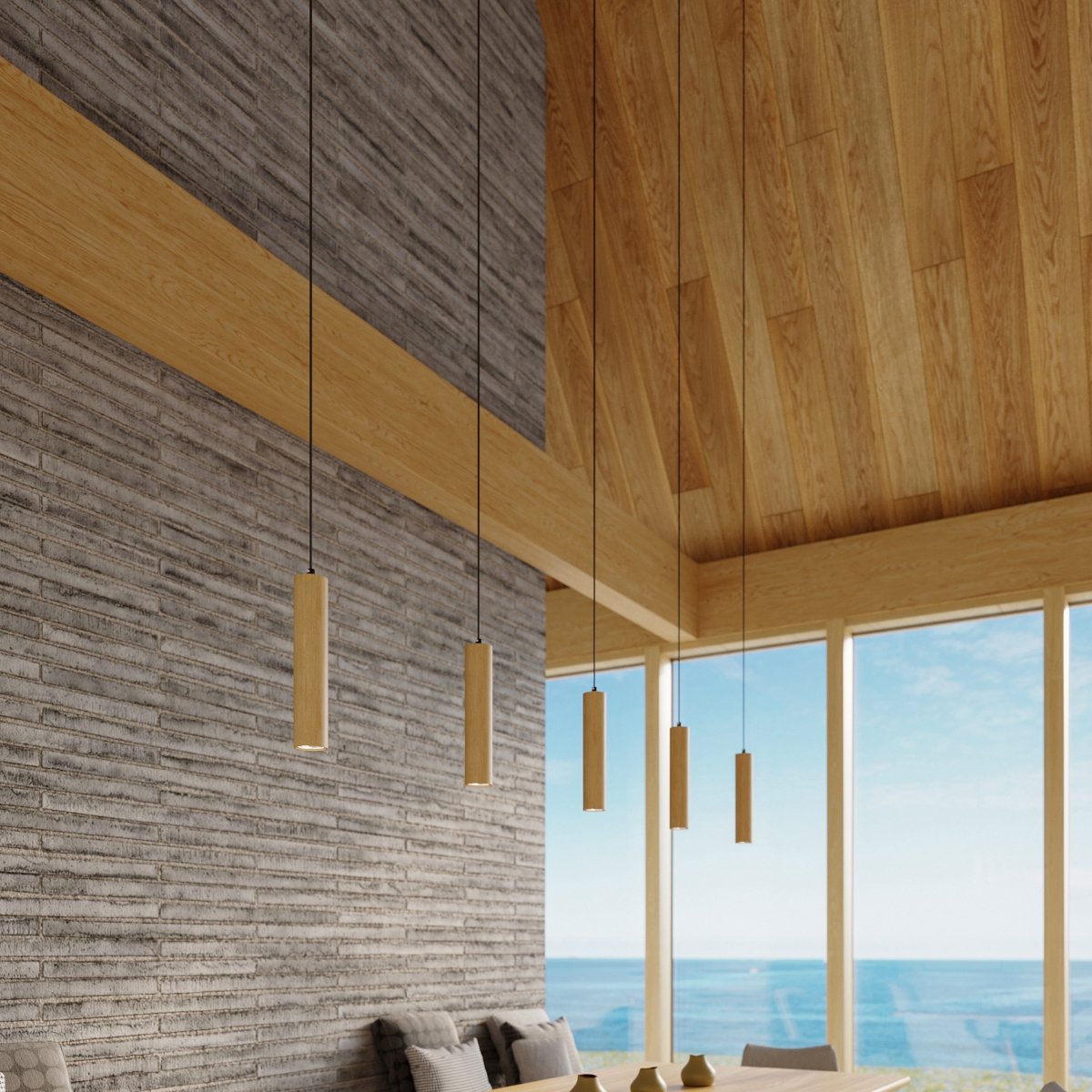 Suspension Bois Bois Naturel GU10 1 Lino marron, EDEN