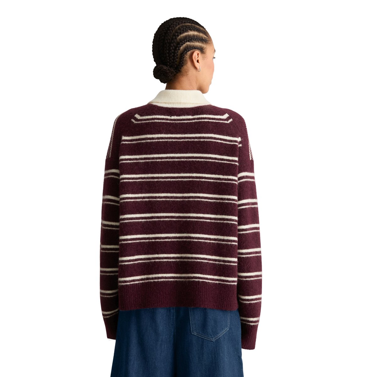 Polo en maille rayé oversize en un mélange douillet de laine d'alpaga marron, MARC O’POLO DENIM