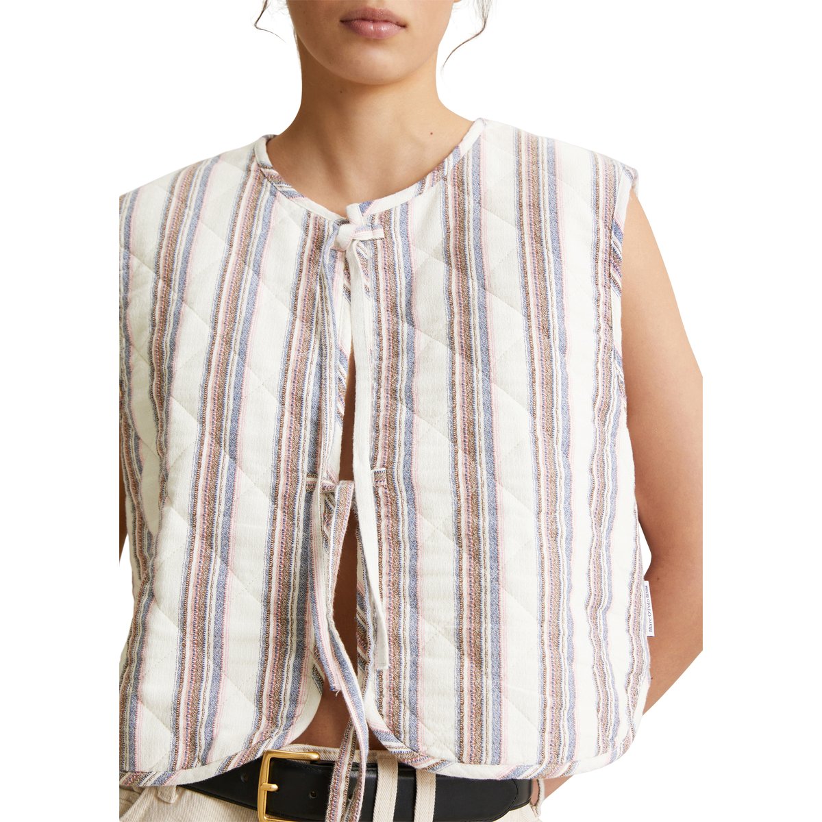 Gilet rayé regular en pur coton organique blanc, MARC O’POLO DENIM