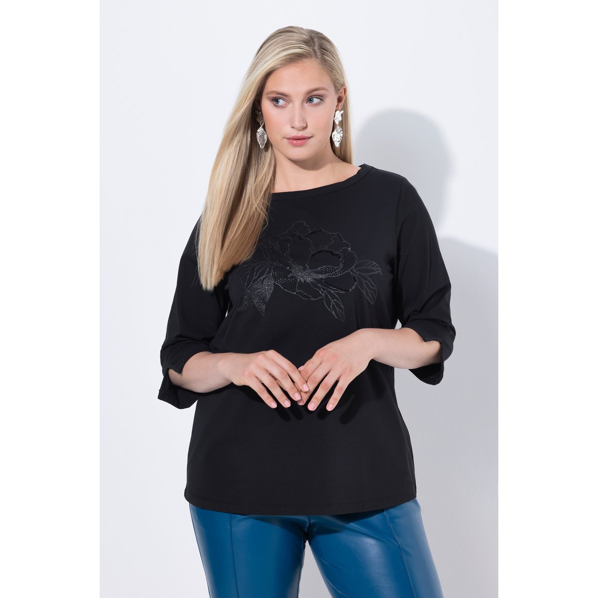 T-shirt à encolure bateau et manches longues noir, ULLA POPKEN