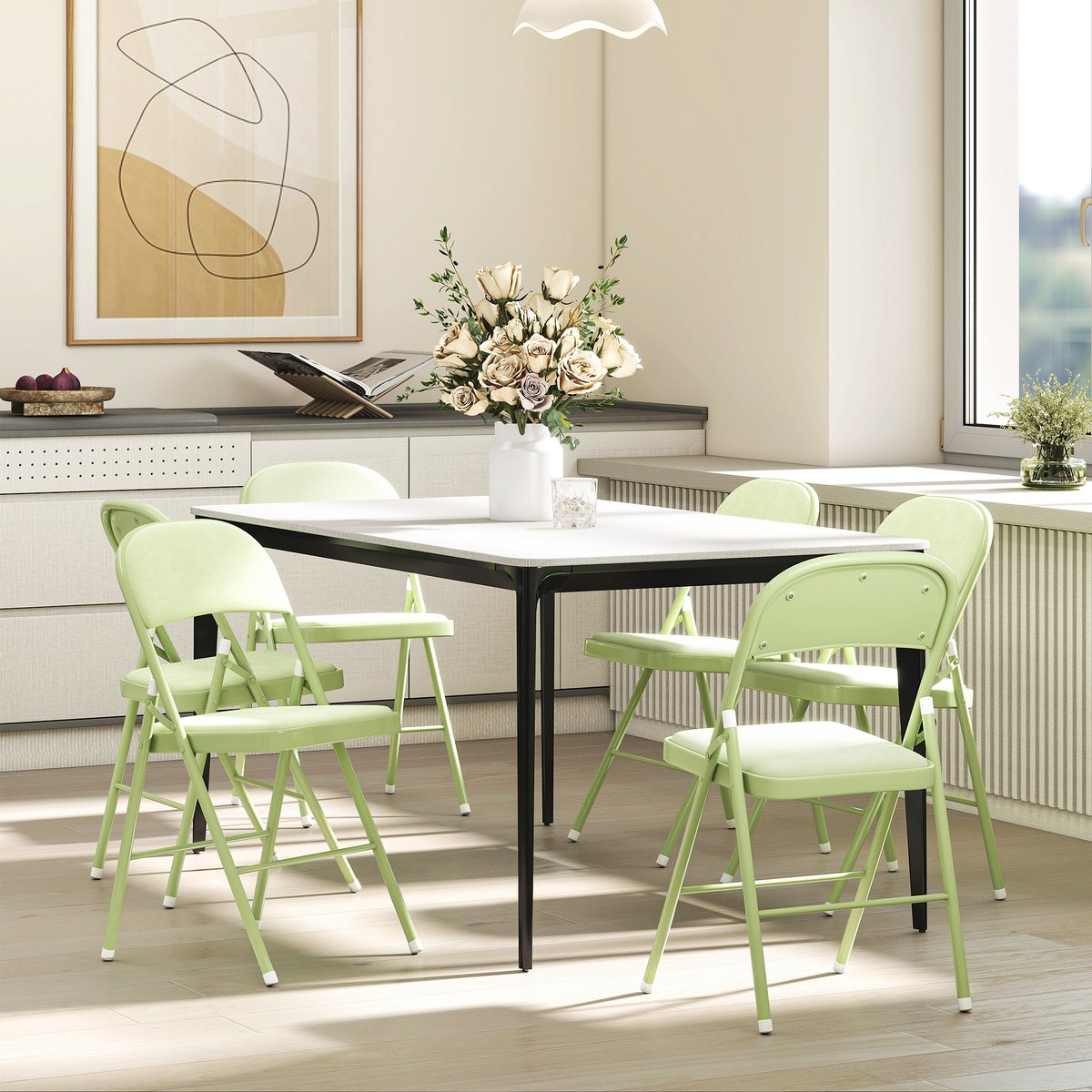 Chaise pliante Velours (100 % polyester) Vert vert, HOMCOM