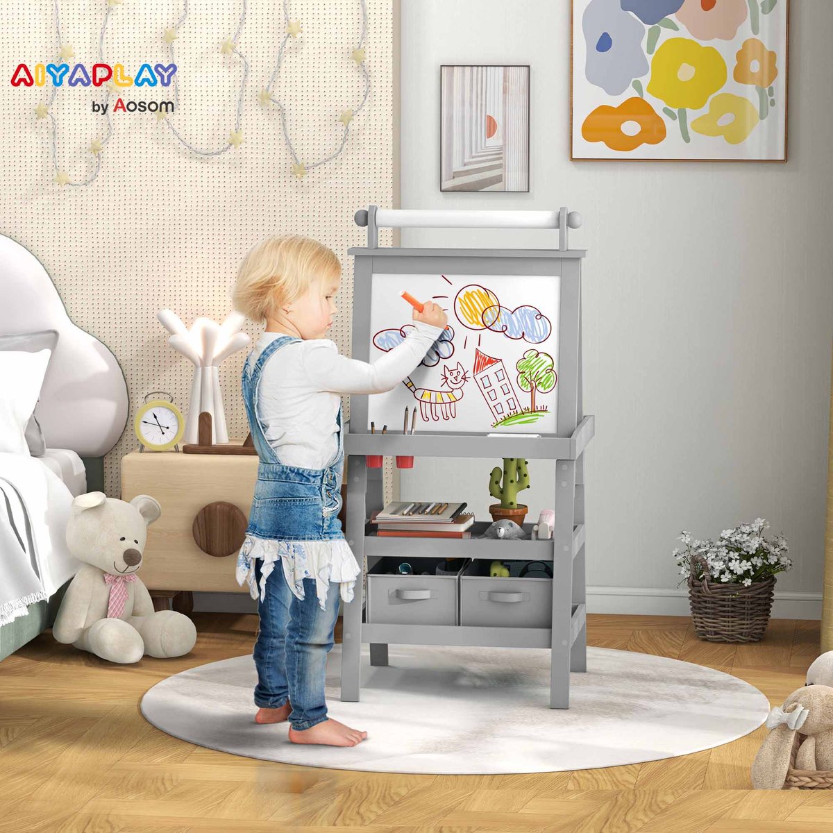 Chevalet pour enfants MDF Gris gris, rouge, AIYAPLAY