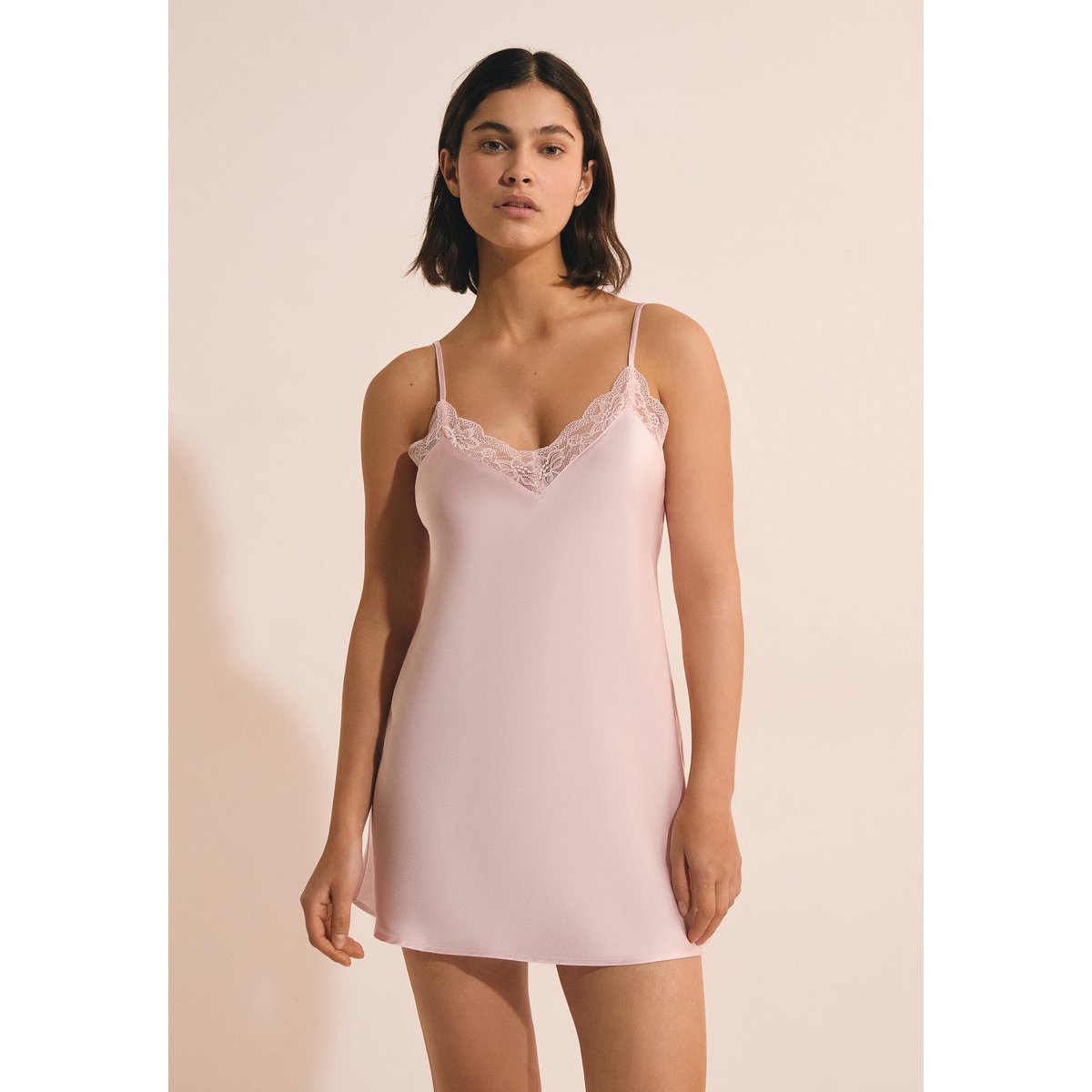 Nuisette courte satinée DESIRE rose, ETAM