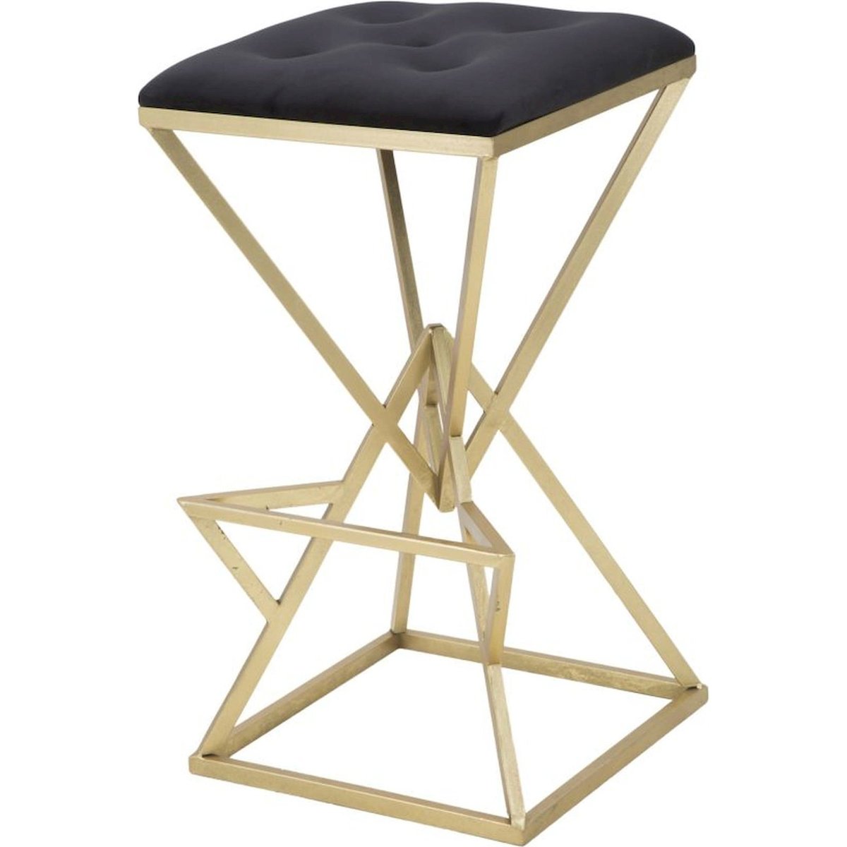 Tabouret de bar métal et verre capitonné GLAM doré et noir, RECOLLECTION