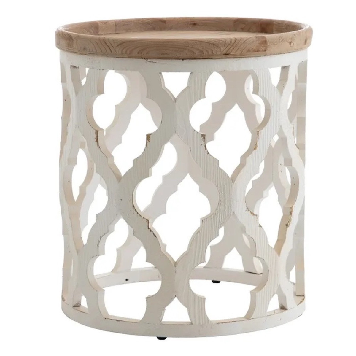 Table basse en bois patiné - ROUNDY blanc, MATHI DESIGN