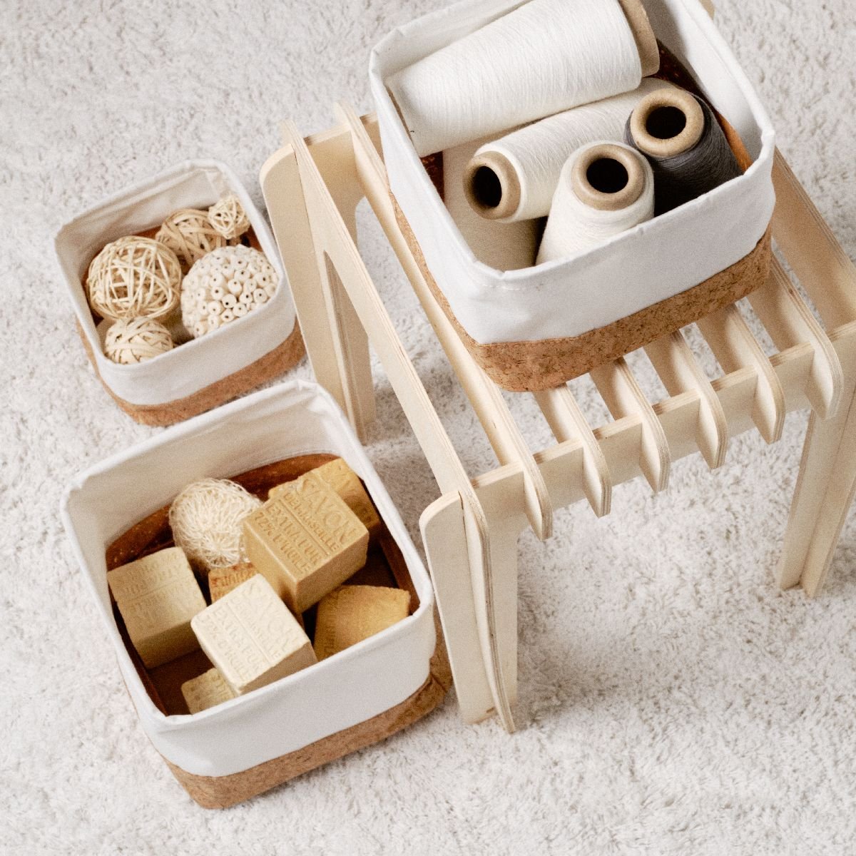 Lot de 3 paniers carrés SIMPLICITY beige, FACTORY