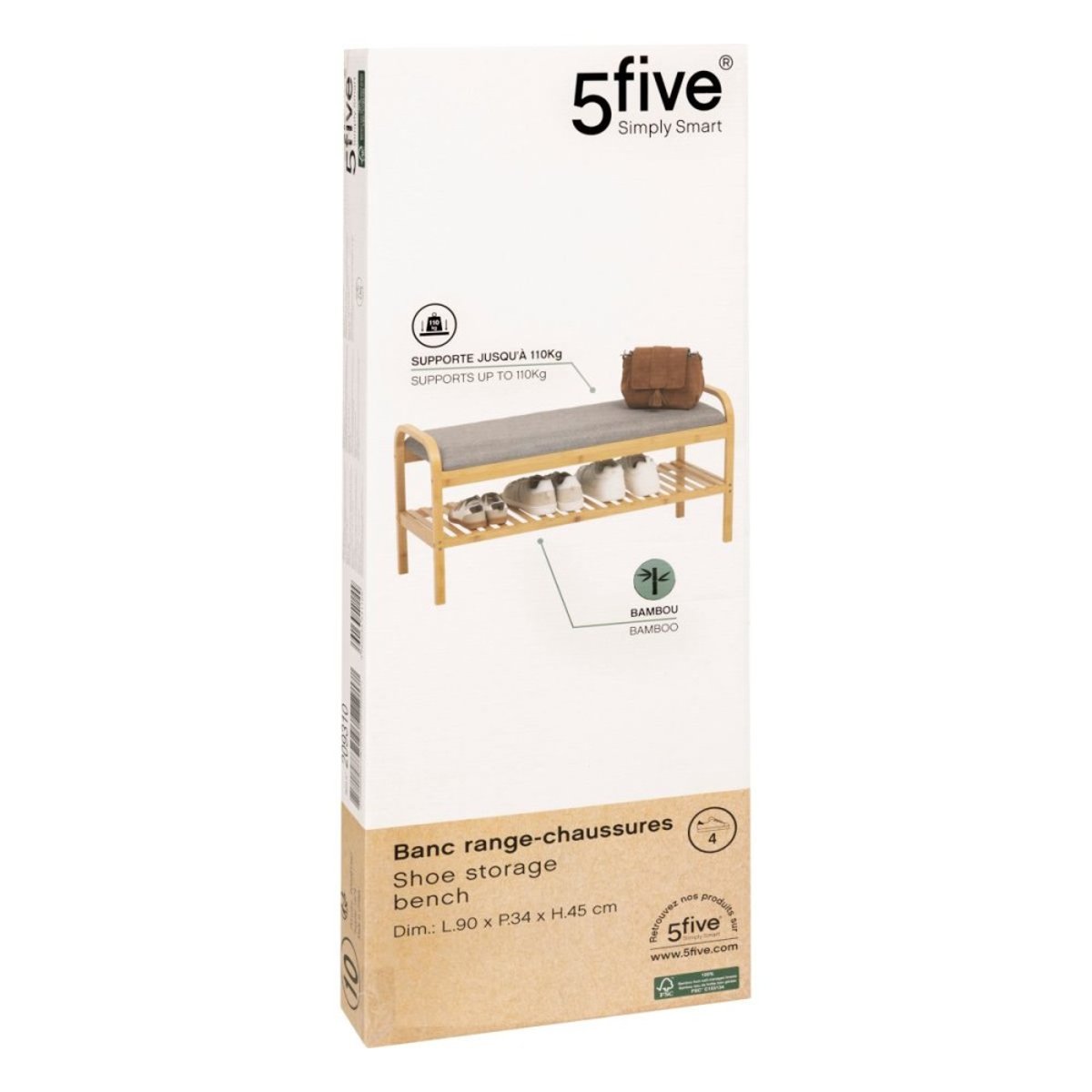 Banc range chaussures pour 4 paires en bambou beige, ATMOSPHERA