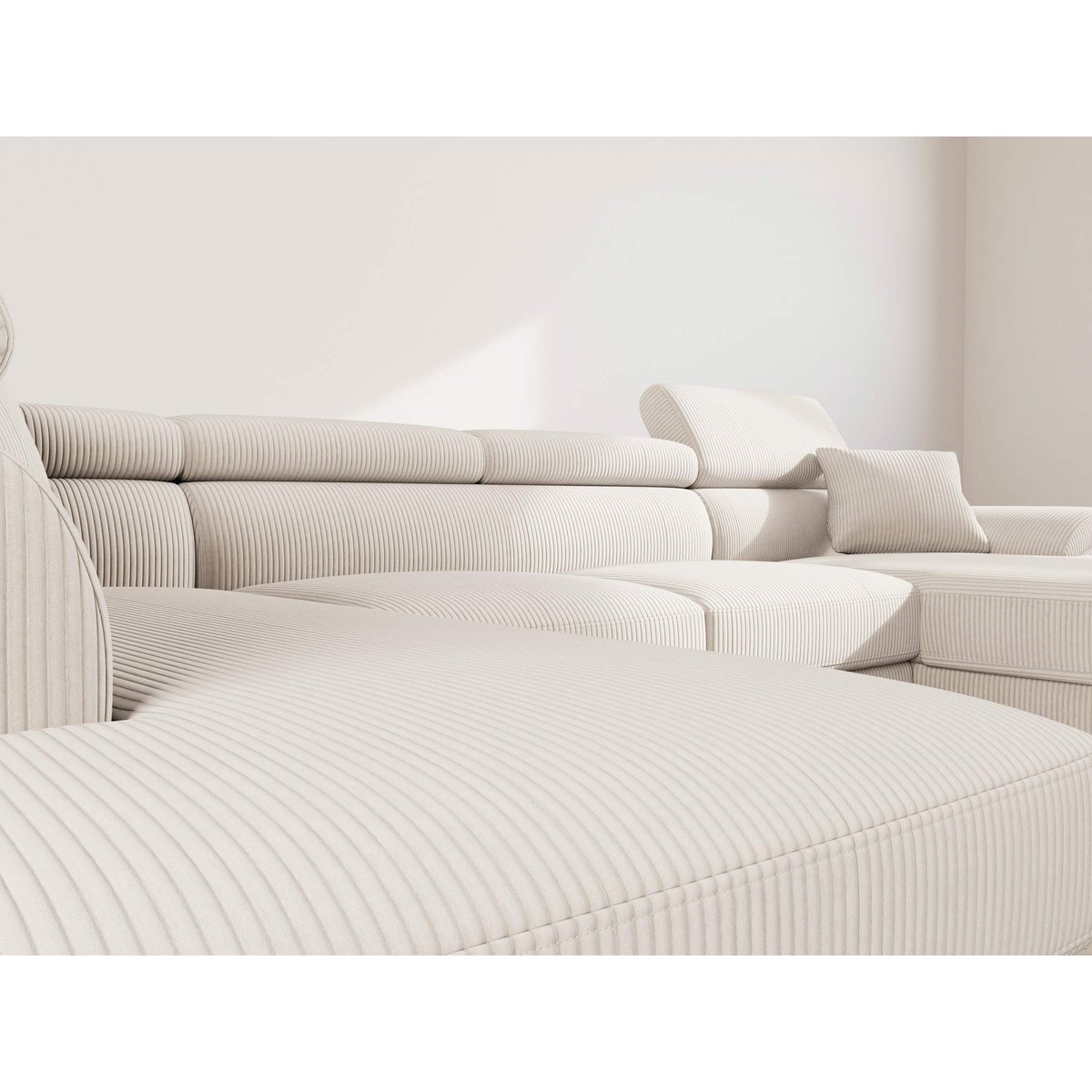 Canapé panoramique convertible velours côtelé, BAOJI beige, BEST MOBILIER
