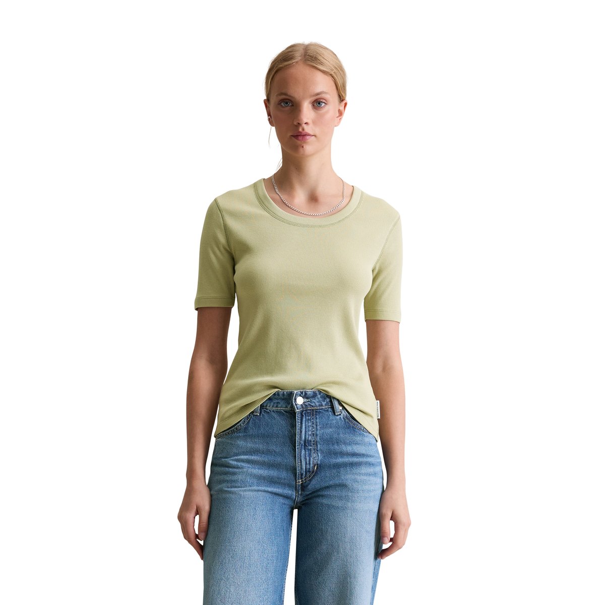 T-shirt slim en doux jersey stretch coton bio modal vert, MARC O’POLO DENIM