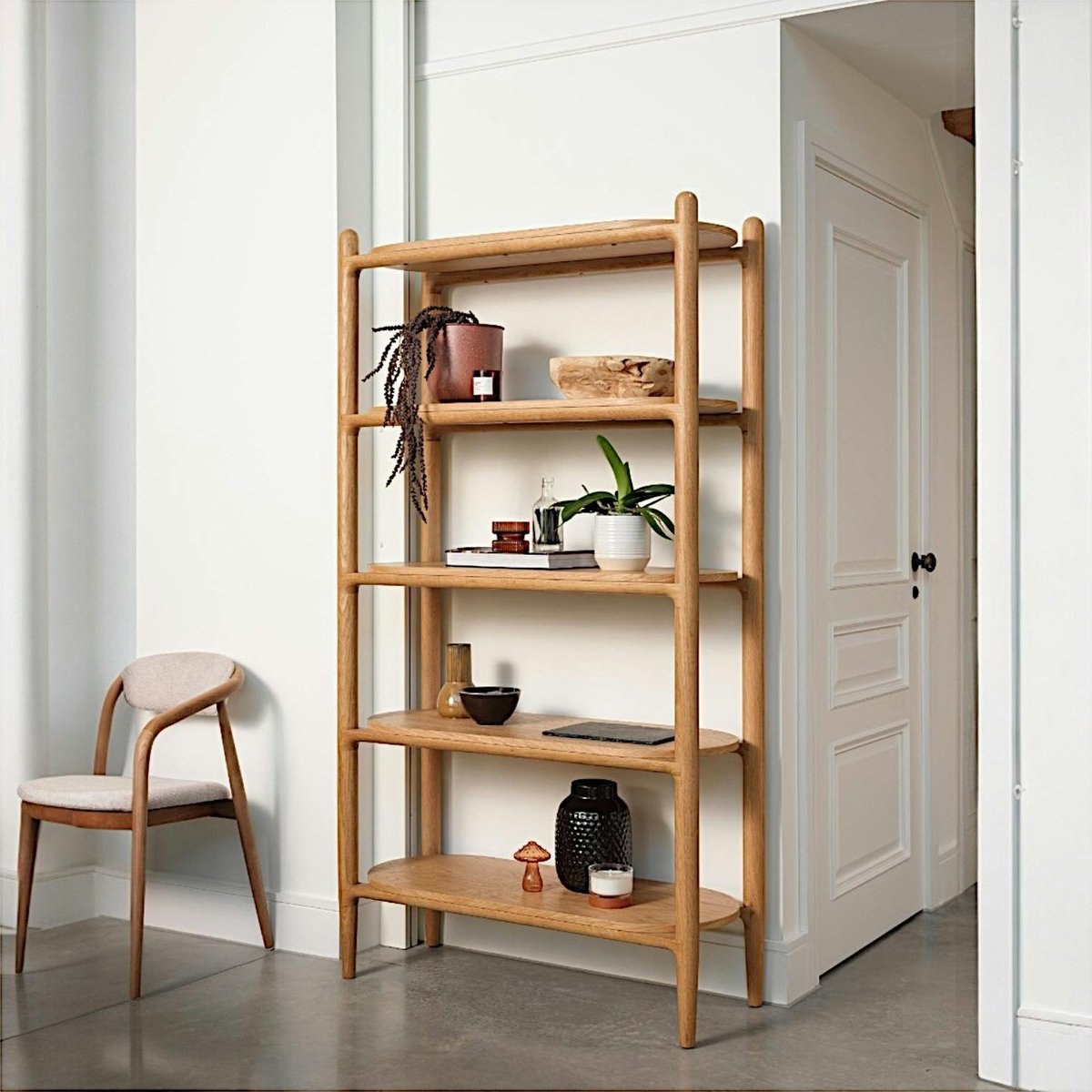Bibliothèque moderne en chêne clair, 5 plateaux DERBY bois naturel, PIER IMPORT