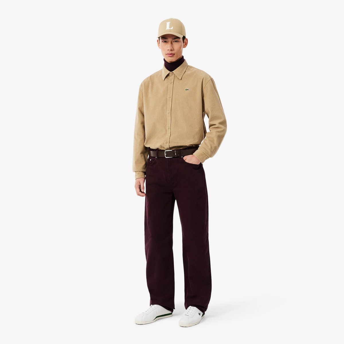 Chemise velours côtelé regular fit beige-02s, LACOSTE