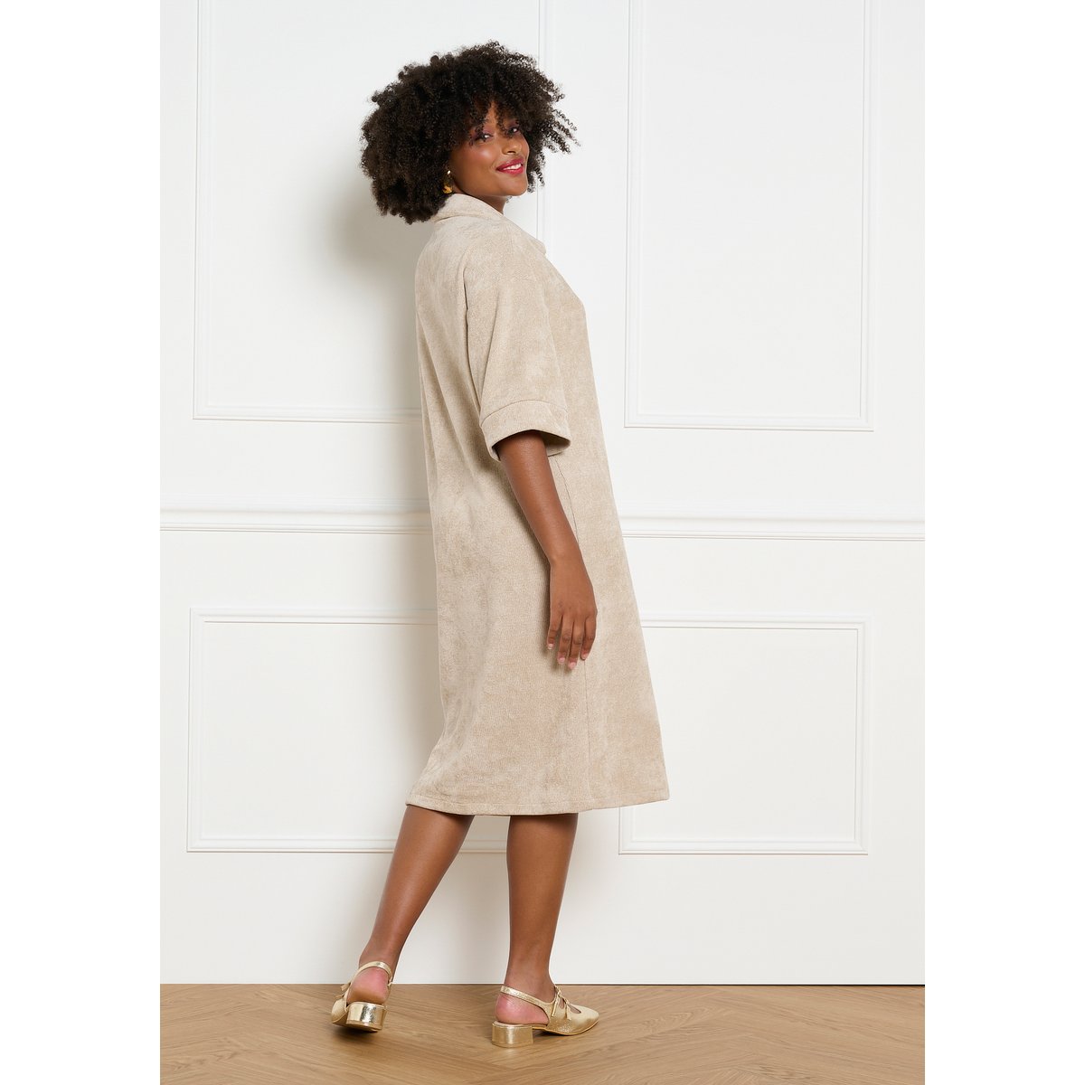 Robe polo en velours beige classic, LOLALIZA