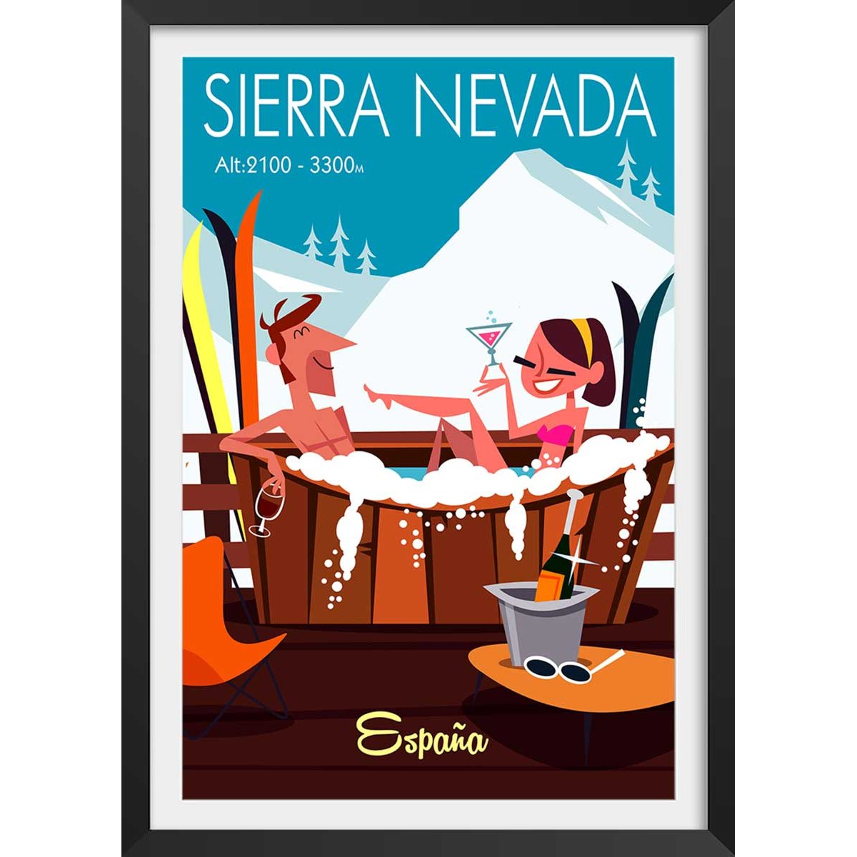 Poster de sierra nevada affiche + cadre en bois - noir, HEXOA
