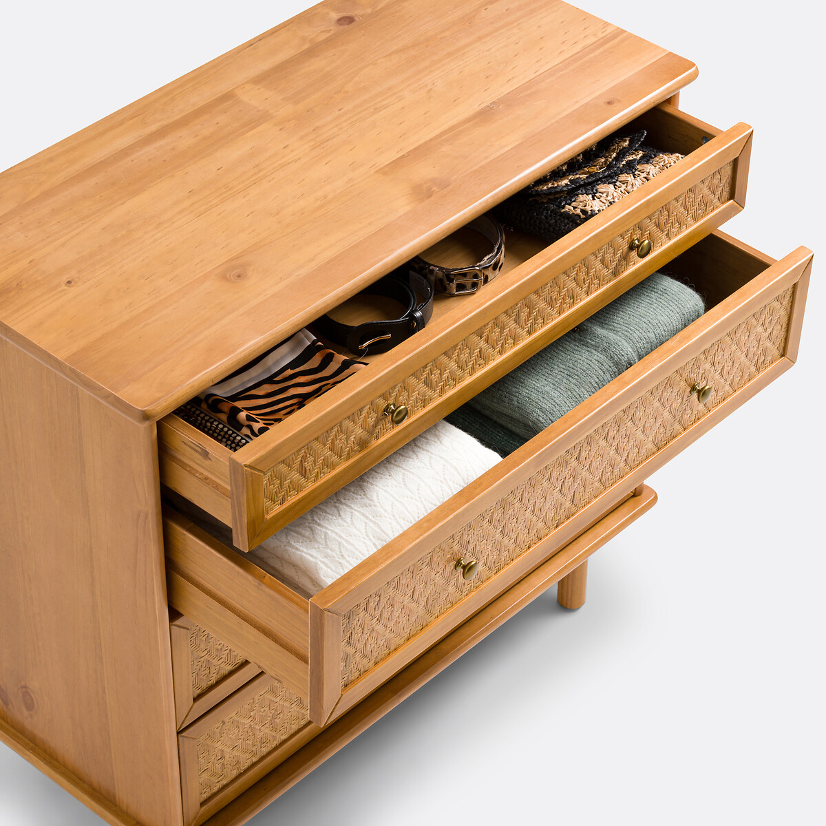 Commode pin massif et cannage, Orient pin ciré, LA REDOUTE INTERIEURS