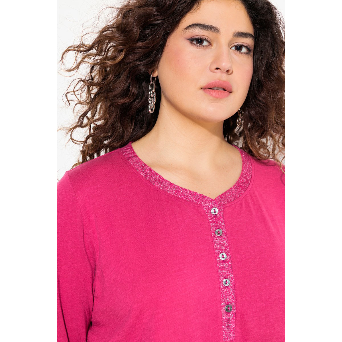 T-shirt encolure en V rose rouge, ULLA POPKEN