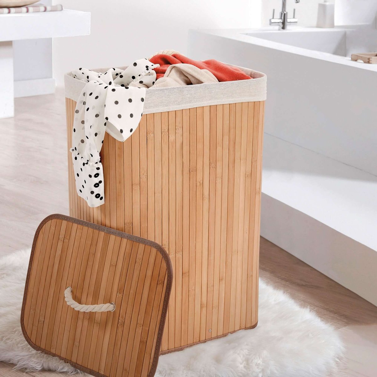 COMPACTOR - Panier à linge rectangulaire en bambou - 40 x 30 x H.60 cm - naturel, COMPACTOR