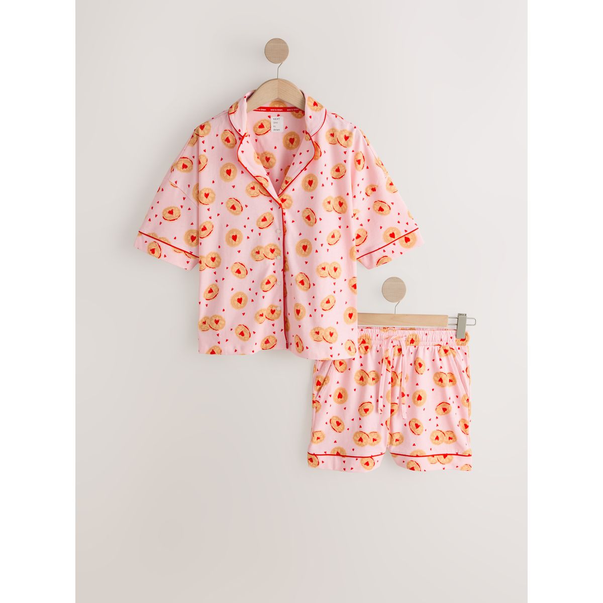 Ensemble pyjama short en jersey à boutons biscuit rose, NEXT