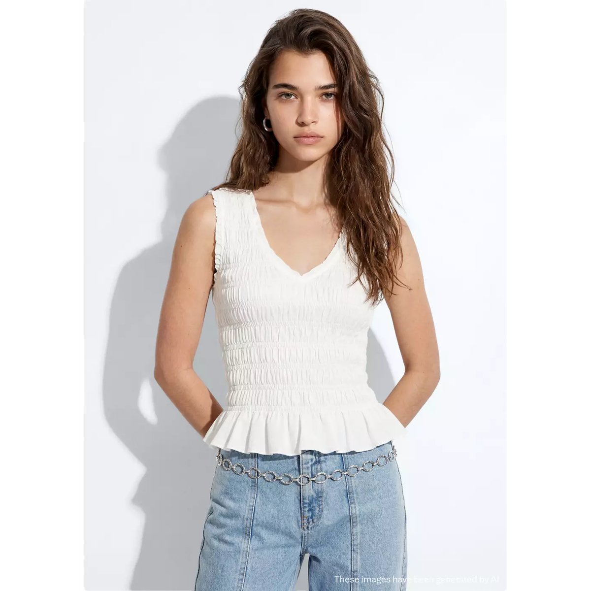 Top coton froncé blanc cassé, MANGO TEEN