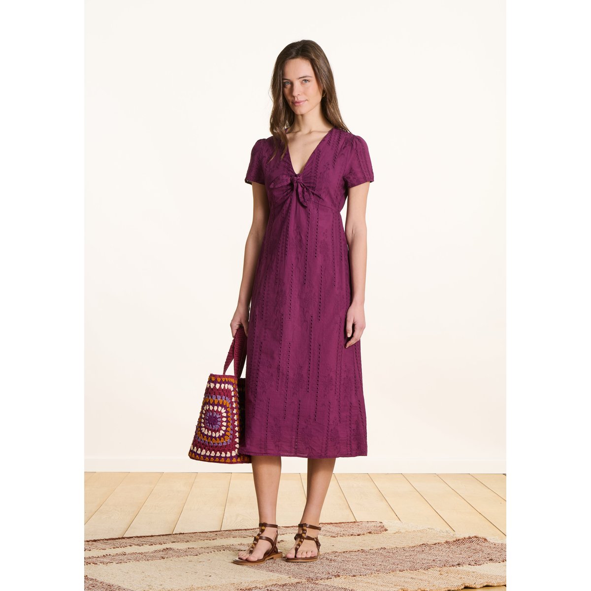 Robe midi en broderie anglaise figue, LA FEE MARABOUTEE