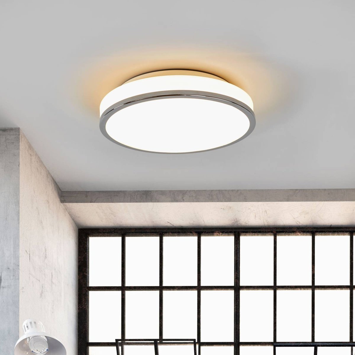 Plafonnier en verre moderneLED, Lyss blanc, chrome, LINDBY