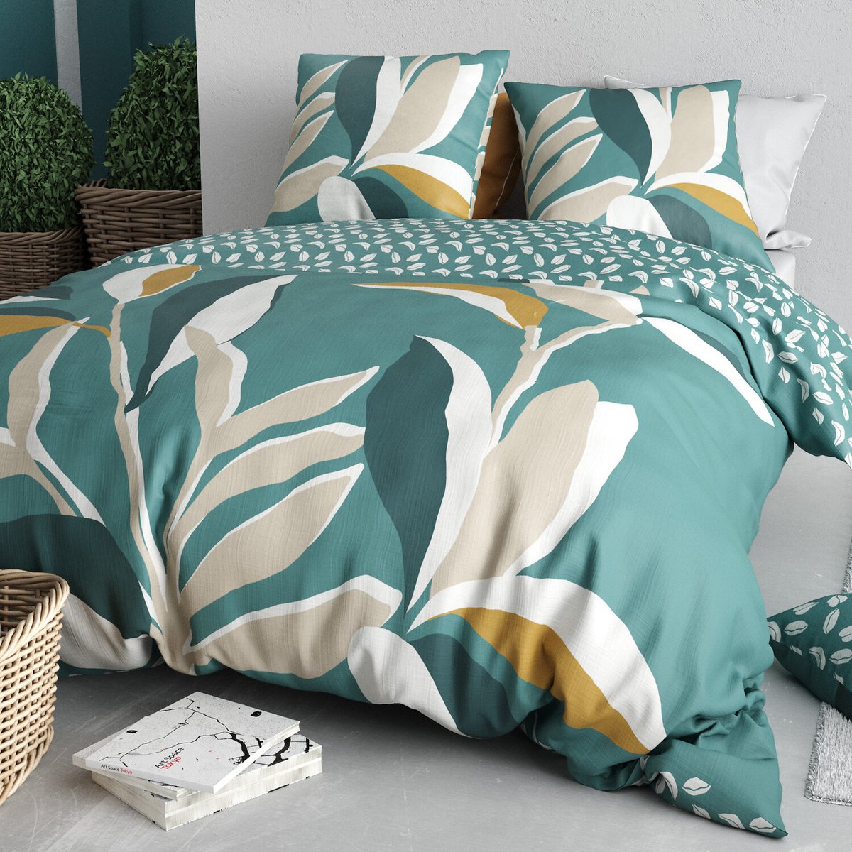 Parure housse de couette en coton imprimée, Odalie beige, C DESIGN HOME TEXTILE
