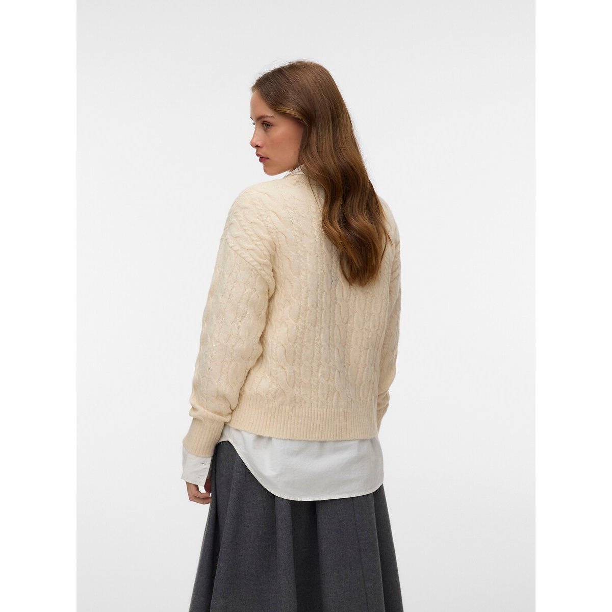 Pull maniche lunghe a trecce ecru , VERO MODA