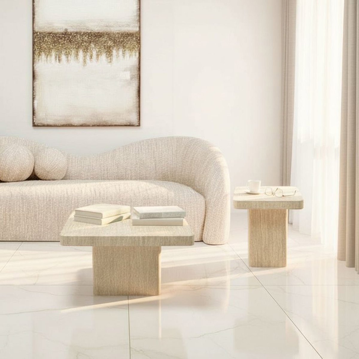 Table d'appoint carrée imitation pierre, TRAVERTINO beige, KARE DESIGN