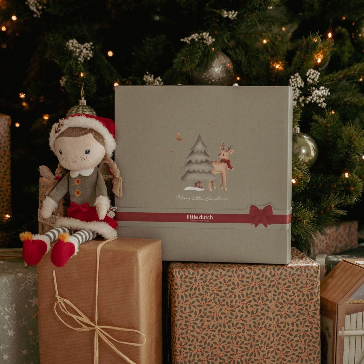 Coffret cadeau Noël marron, rouge, jaune, LITTLE DUTCH