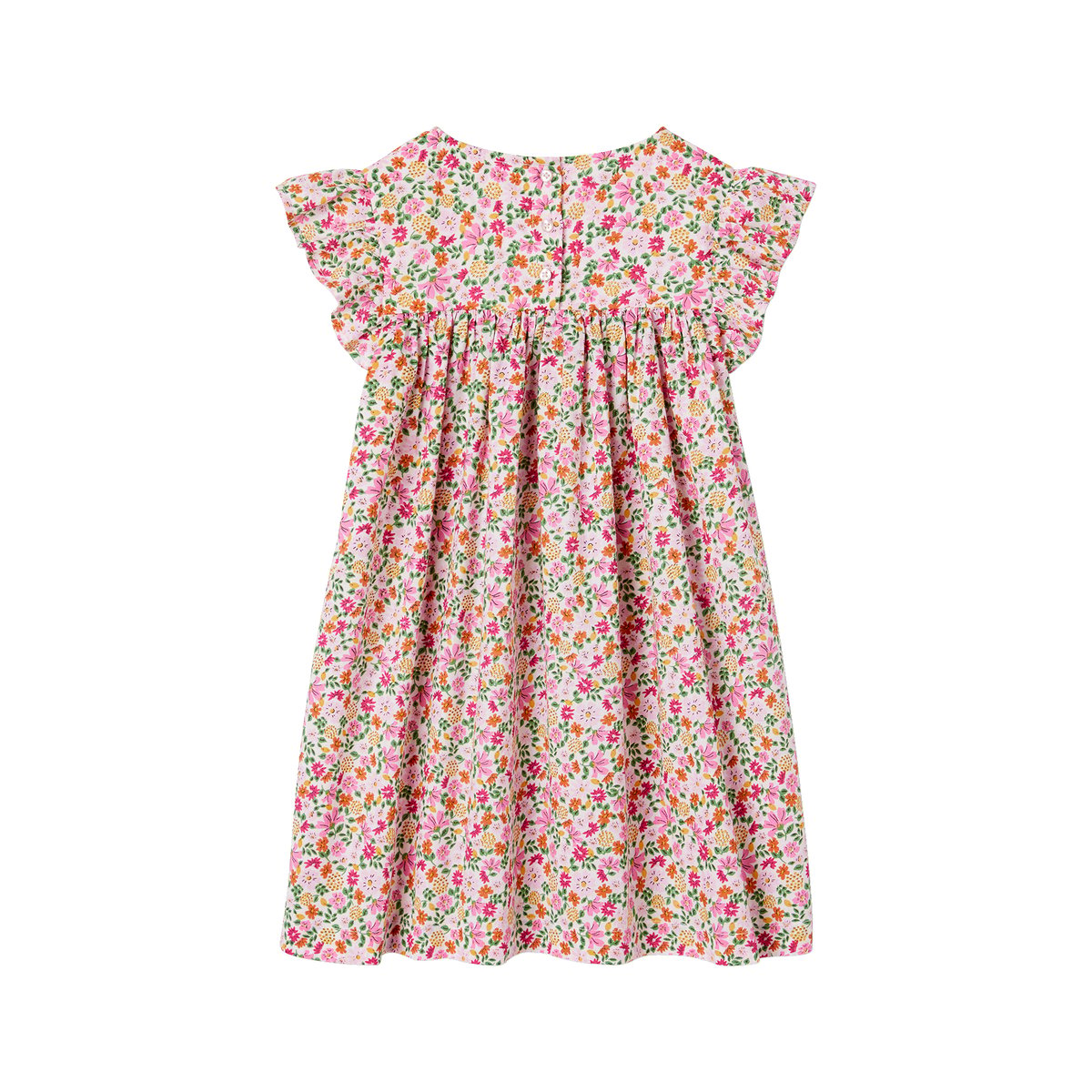 Robe imprimée manches à volants rose pâle, VERTBAUDET