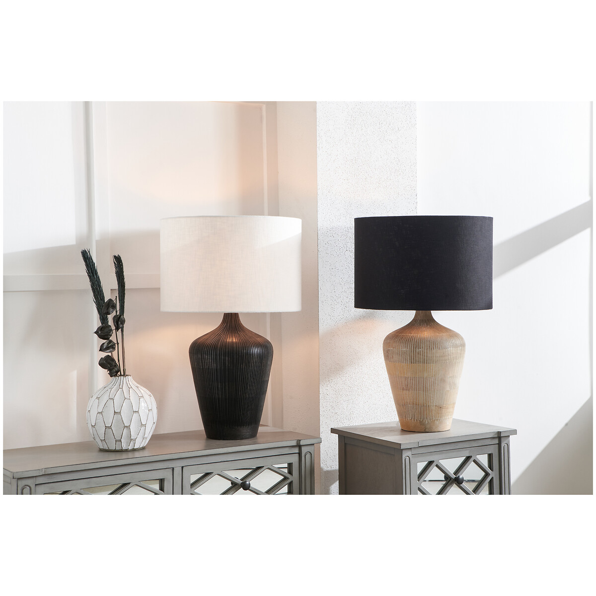 Thompson Textured Wood Table Lamp Base in White Wash white, ÉDITÉ