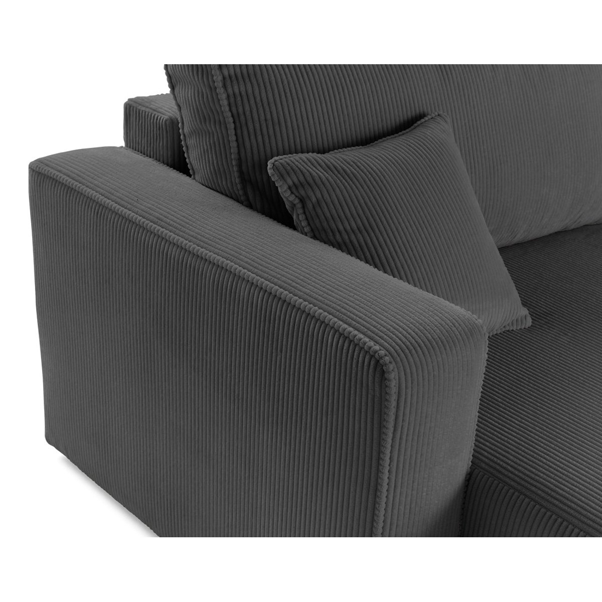 Topaze - Canapé droit 4 places avec double méridienne - assise profonde - en velours côtelé gris, BEST MOBILIER