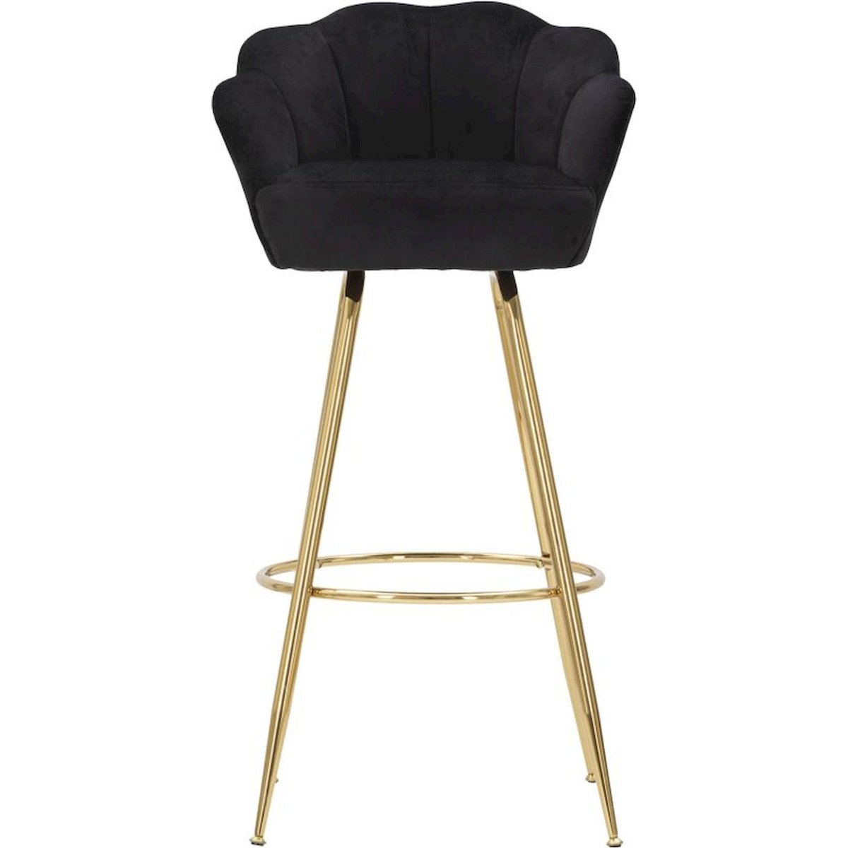 Tabouret de bar velours façon coquillage GLAM noir et doré, RECOLLECTION