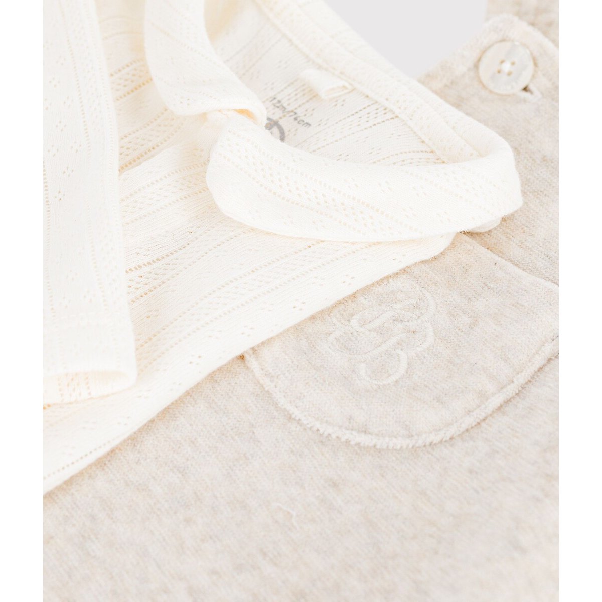Ensemble 2 pièces, salopette à bretelles et body manches longues beige/écru, PETIT BATEAU