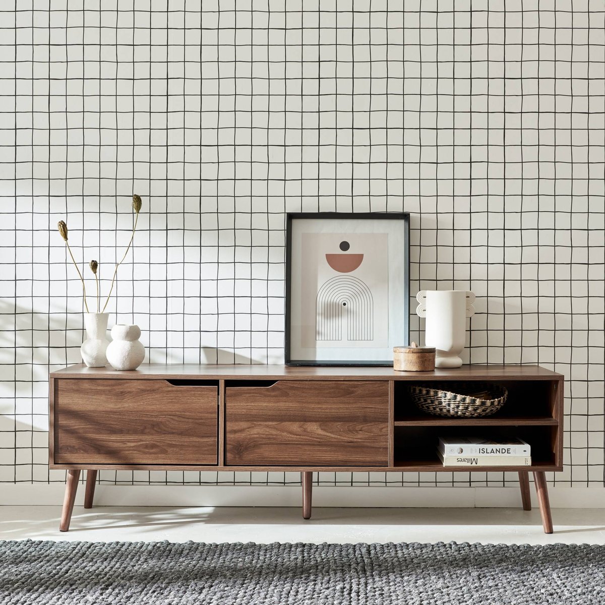Meuble TV vintage décor bois 2 portes 160cm NEPAL décor bois de noyer, SWEEEK