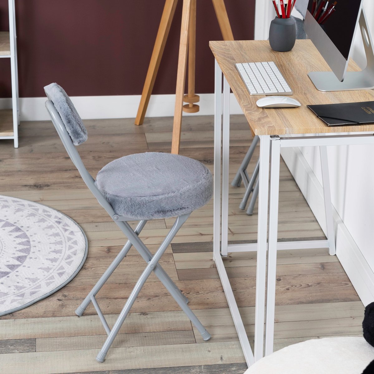 Lot de 4 chaises pliant en imitation fourrure, ERNSTPLUSH gris, MEUBLES COSY