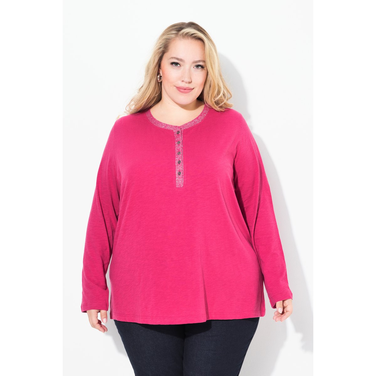 T-shirt encolure en V rose rouge, ULLA POPKEN