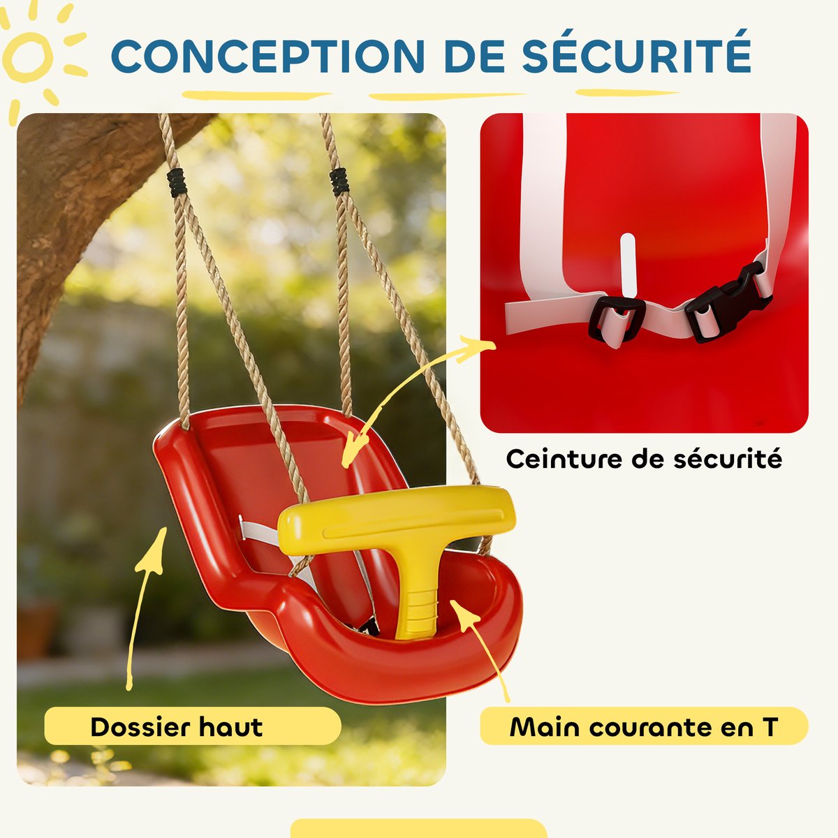 Balançoire pour enfants PE Rouge rouge et jaune, AIYAPLAY