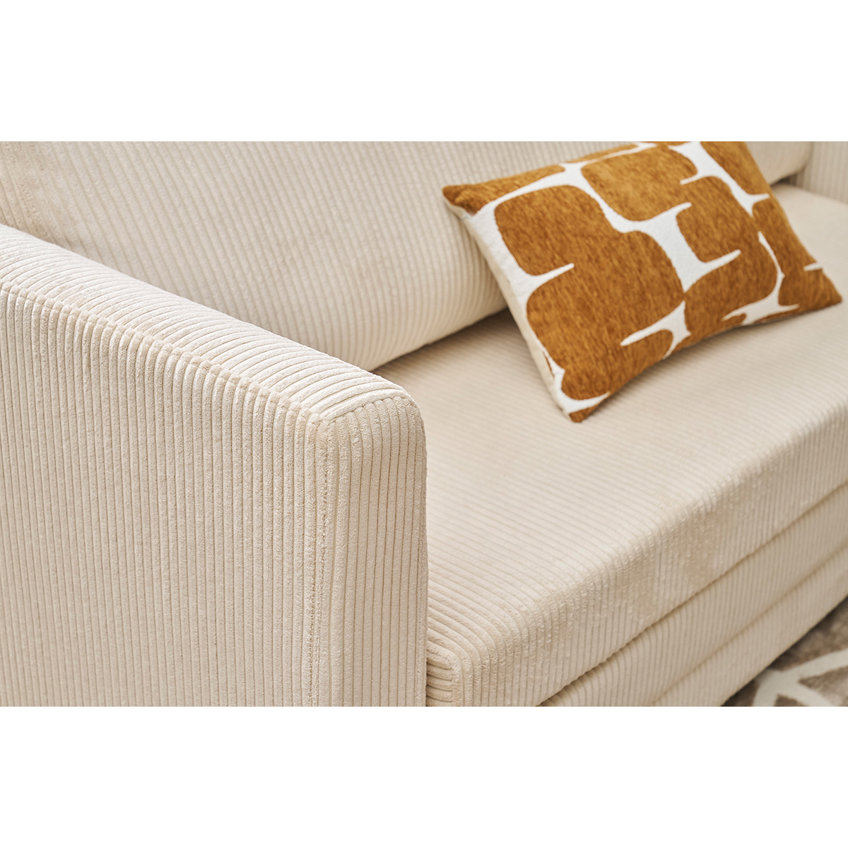 Canapé convertible 2 places en tissu velours côtelé beige LEON beige, MILIBOO