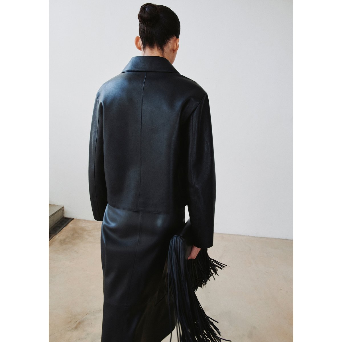 Veste cuir synthétique poches noir, MANGO