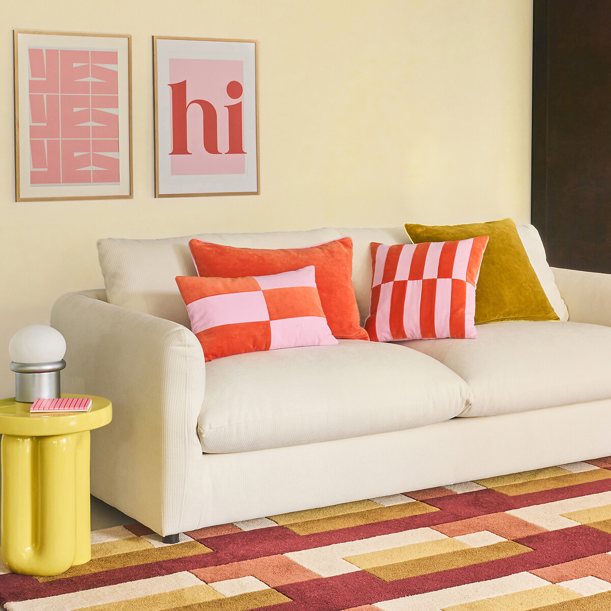 Housse de coussin bicolore carrée 50x50 cm, en velours, GUSALI jaune/absinthe, LA REDOUTE INTERIEURS