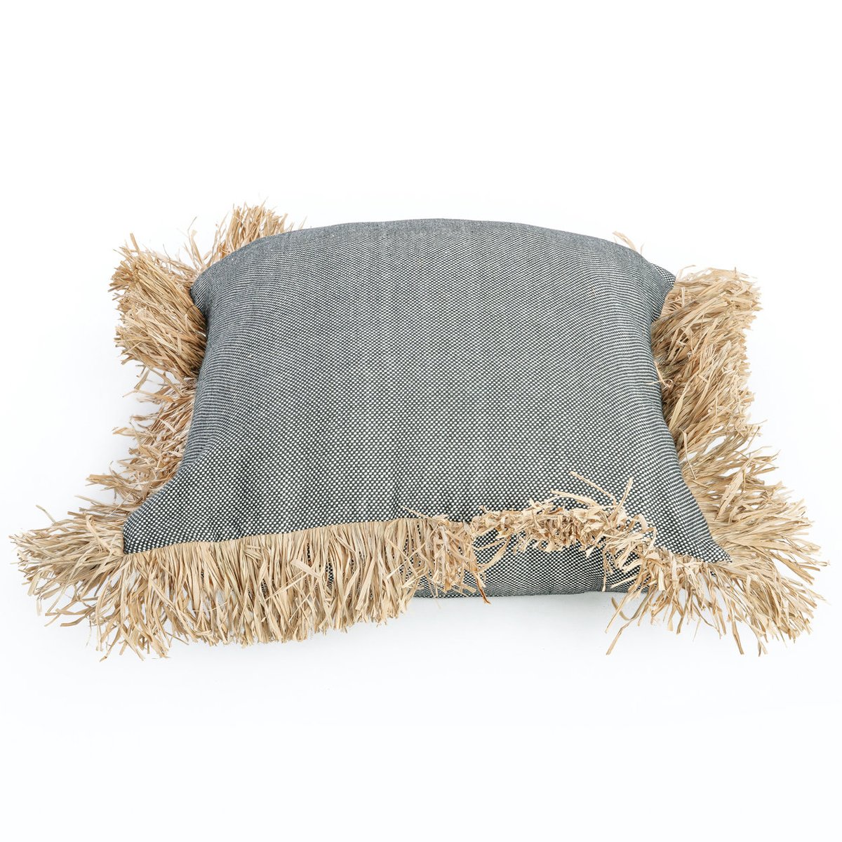 Housse de coussin en coton et raphia BONITA noir beige, BAZAR BIZAR