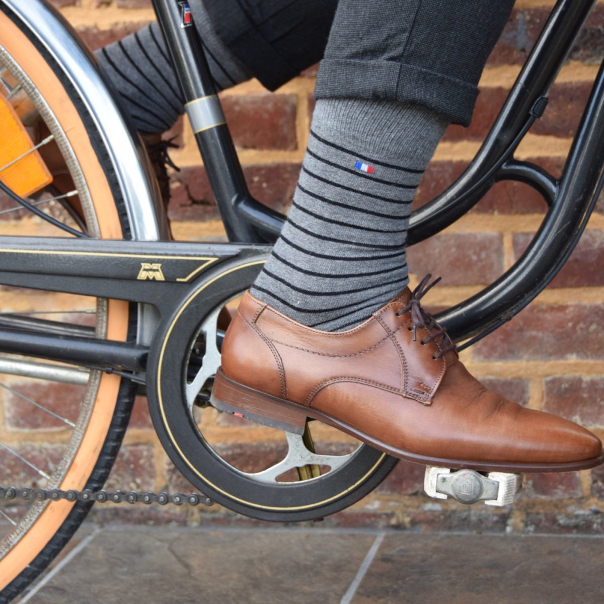 Lot de 2 paires de mi-chaussettes à rayures fabriquées en France café noir, KINDY
