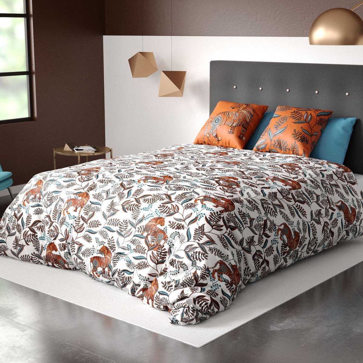 Parure housse de couette en coton imprimée, Savane orange, C DESIGN HOME TEXTILE